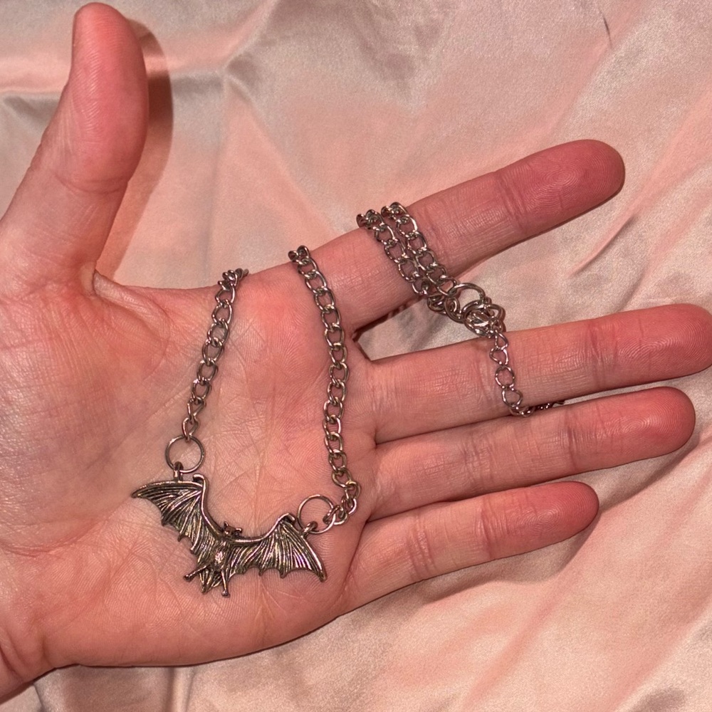 Gothic Silver Bat Necklace